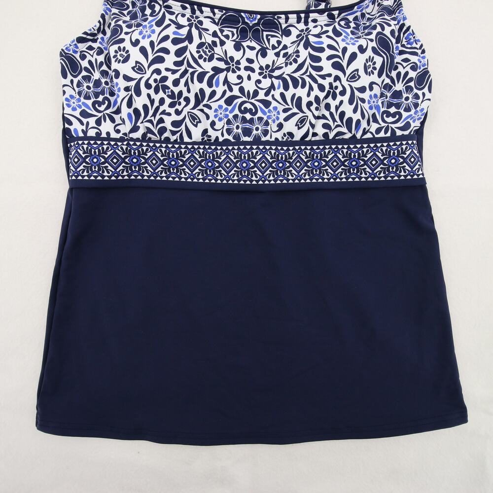 Lands End Tankini Top Swimsuit Swim Blue White Pattern Scoop Neck Underwire 4 - Picture 4 of 10